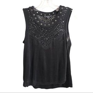 GENERATIONLOVE Black Linen Laser Cut Tank Top XS